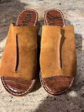 Sam Edelman Tan Suede Slide Wedges